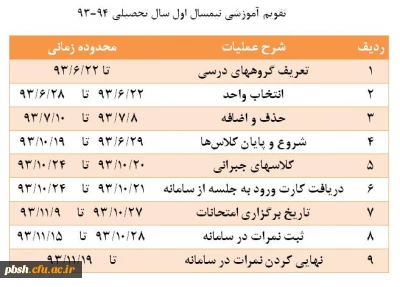 تقویم آموزشی دانشگاه فرهنگیان