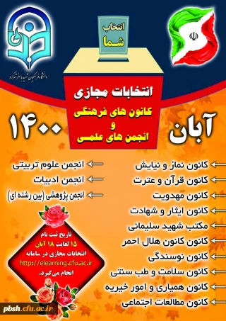 اسامی کاندیداهای کانون های فرهنگی و انجمن های علمی پردیس شهید باهنر آبانماه 1400