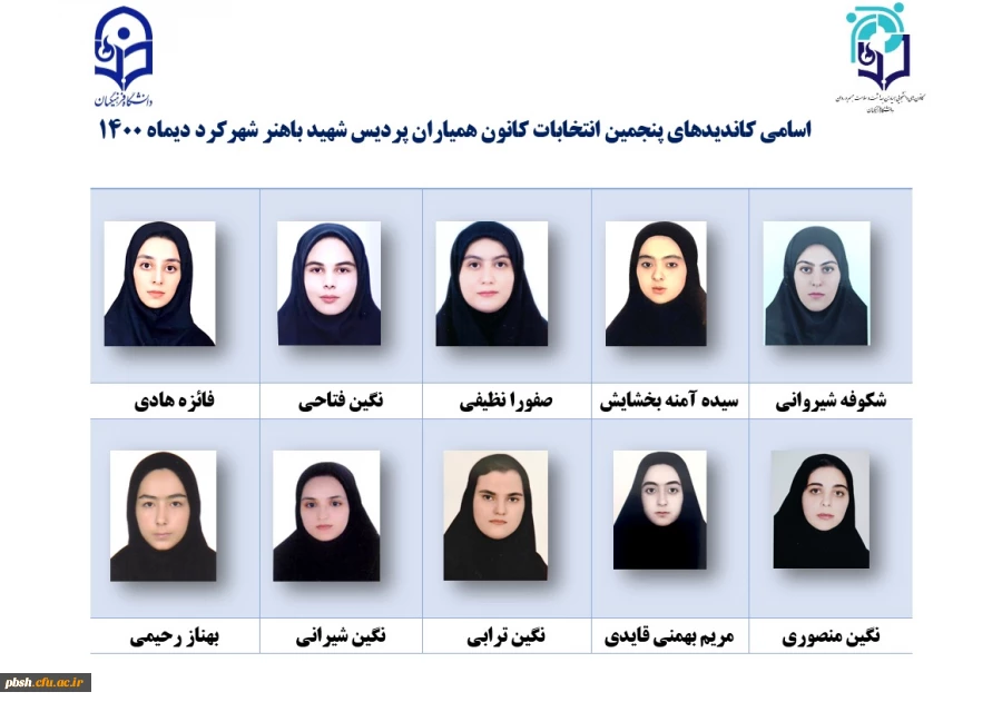 اسامی نامزدهای پنجمین دوره انتخابات کانون همیاران بهداشت و سلامت جسم و روان پردیس شهید باهنر شهرکرد 2